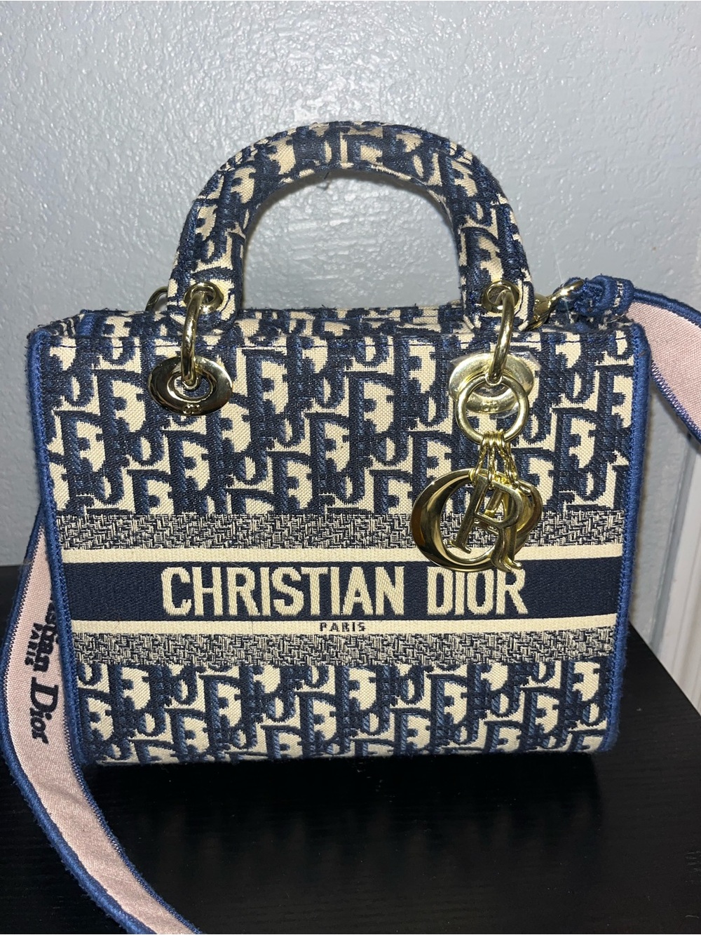 Navy & Cream Oblique Mini Tote